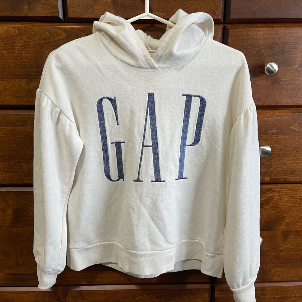GAP Cream Hoodie with Shimmery Navy Logo